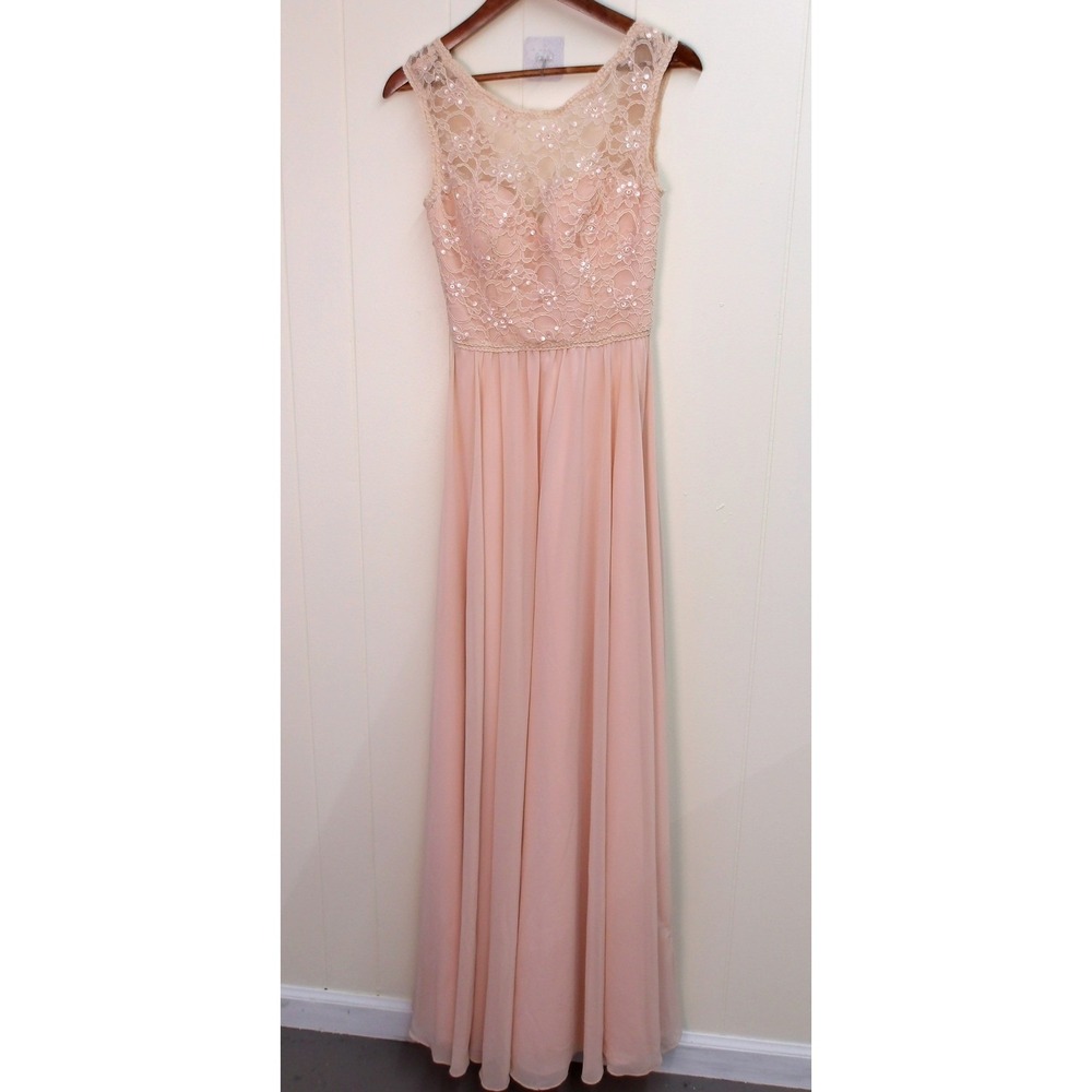 Blush Pink Bridesmaid Dress Formal Gown Lace Sequin Sleeveless Party Maxi - Picture 4 of 9